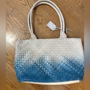 Blue and White Gradient LeatherWoven Tote Bag